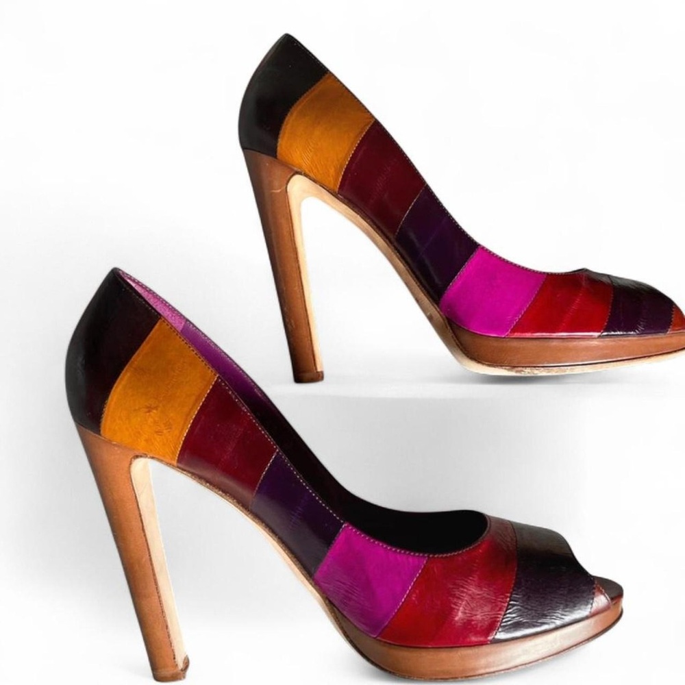 Sergio Rossi Eel Skin Multi Color Peep Toe High Heels. EU 41